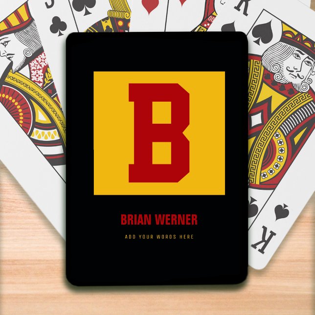 Jeu De Cartes initiale B, nom + texte, couleur personnelle jaune (Créateur téléchargé)