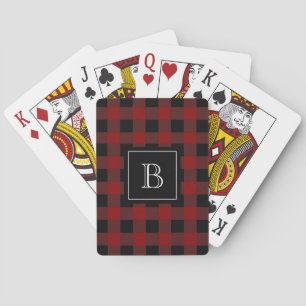 Jeu De Cartes Initiale de monogramme à carreaux rustique bûchero