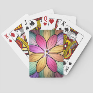 Jeu De Cartes Initiale de monogramme floral en vitrail élégant