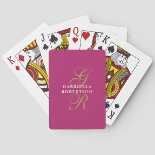 Jeu De Cartes Initiales en écriture dorée rose vif Monogramme No