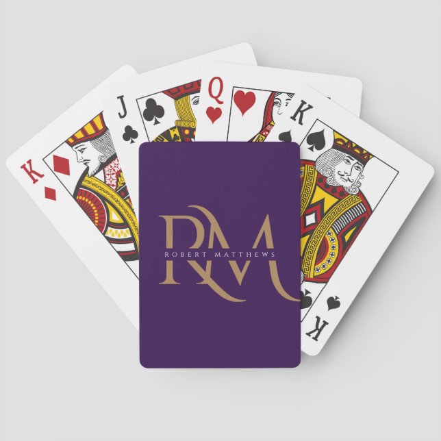 Jeu De Cartes Initiales Monogramme Or Élégant Moderne violet  (dos)