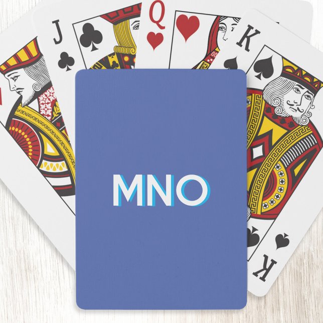 Jeu De Cartes Initiales Monogrammes modernes Lombage Bleu ombre (Modern drop shadow three letter monogram initials personalized playing cards in blue)