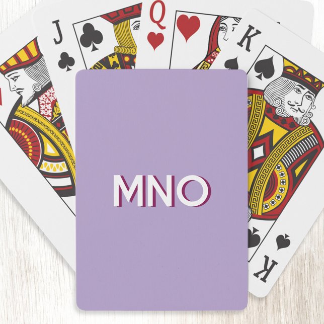 Jeu De Cartes Initiales Monogrammes modernes Lombage Shadow Past (Modern drop shadow three letter monogram initials personalized playing cards in pastel lilac pink)