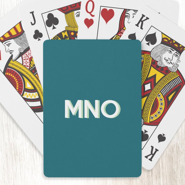 Jeu De Cartes Initiales Monogrammes modernes Ombre Turquoise Ver (Modern drop shadow three letter monogram initials personalized playing cards teal green)