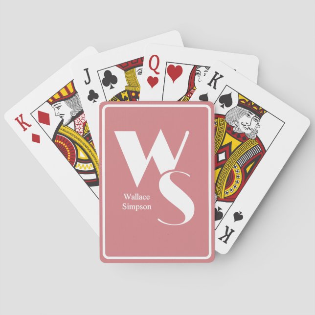 Jeu De Cartes Initiales monogrammes Nom Watermelon rose et blanc (dos)