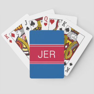 Jeu De Cartes Initiales personnalisées Monogramme Bleu & Rouge