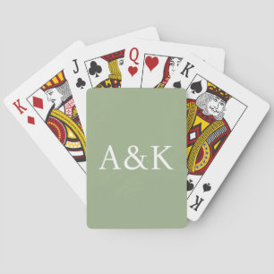 Jeu De Cartes Initiales personnalisées sur un mariage vert sauge