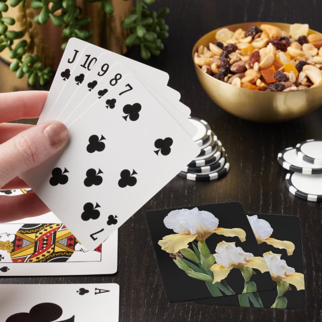 Jeu De Cartes Iris blancs et jaunes sur fond floral noir (In Situ)