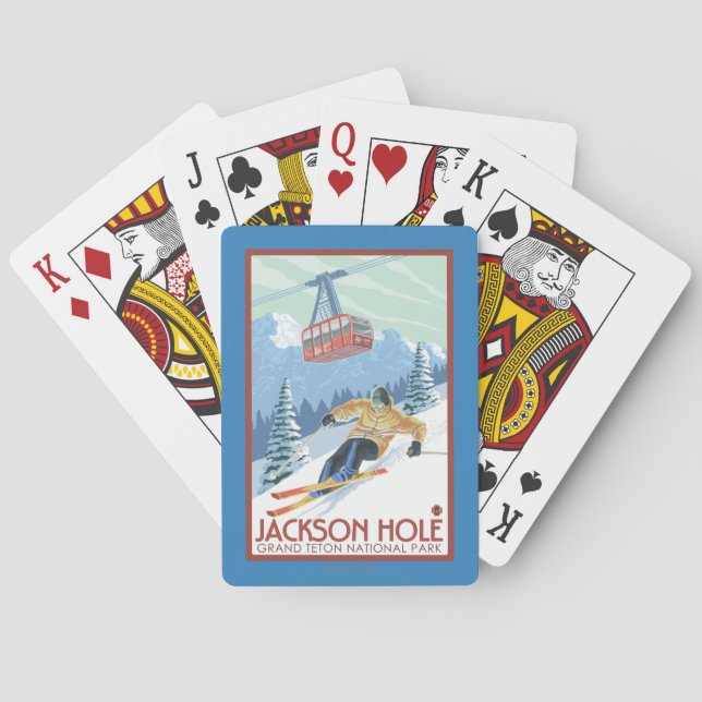 Jeu De Cartes Jackson Hole, skieur du Wyoming et tram (dos)