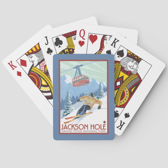 Jeu De Cartes Jackson Hole, skieur du Wyoming et tram (dos)