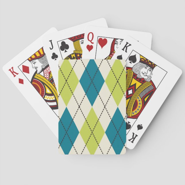 Jeu De Cartes Jacquard bleu et vert (dos)