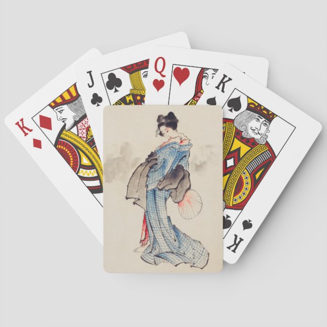 Jeu De Cartes Japonaise vintage Art Blue Woman (dos)