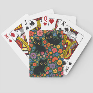Jeu De Cartes Jardin d'art Kawaii Motif floral de chat noir mi