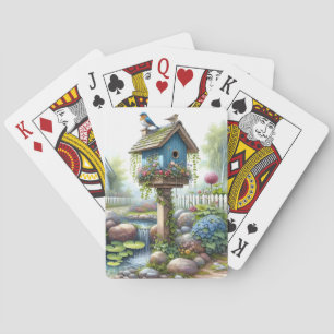 Jeu De Cartes Jardin de maisonnette à l'aquarelle avec nichoir à