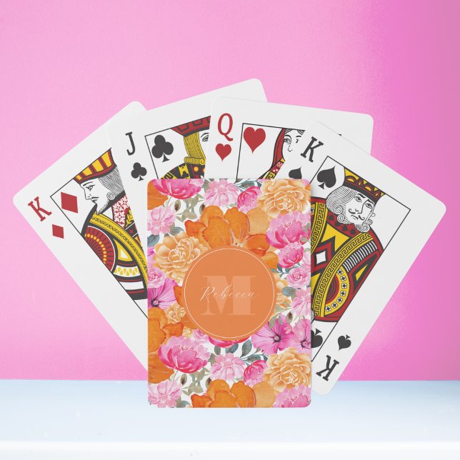 Jeu De Cartes Jardin floral rose et orange vibre Nom personnalis (Créateur téléchargé)