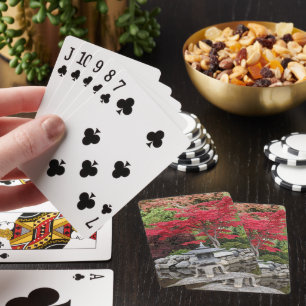 Jeu De Cartes Jardin japonais Lanterne et Feuilles d'érable roug