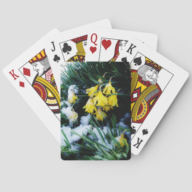 Jeu De Cartes Jaune Daffodils fleurs dans la neige (dos)