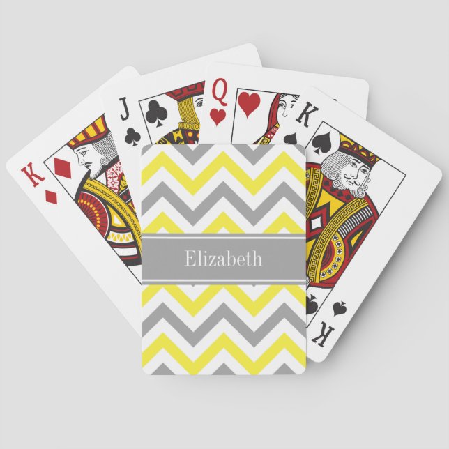 Jeu De Cartes Jaune Gris Foncé Blanc Grand Chevron Gris Monogram (dos)