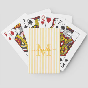 Jeu De Cartes Jaune & Rayures Blanches Monogramme Nom