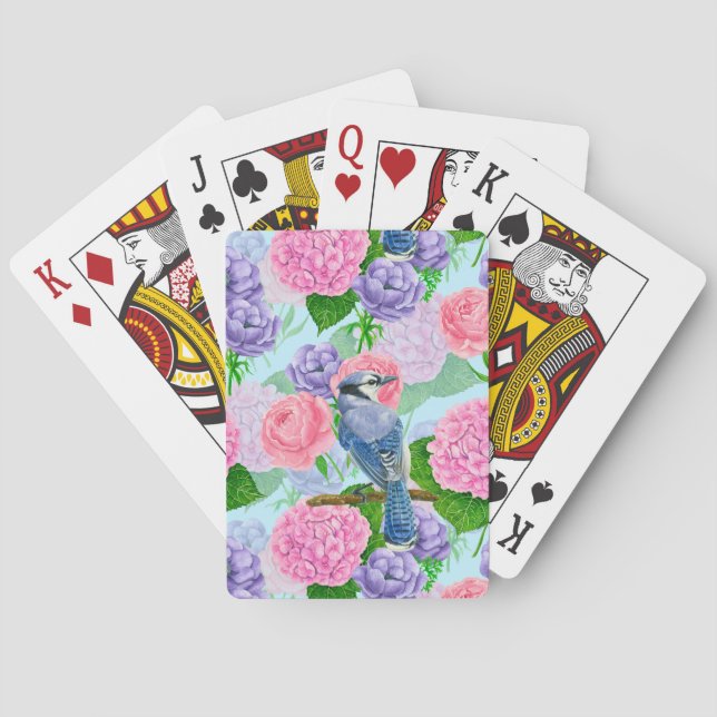 Jeu De Cartes Jay bleu et fleurs motif aquarelle (dos)