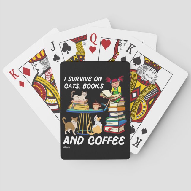 Jeu De Cartes JE SURVIVE SUR LES CHATS, LIVRES ET CAFÉ drôle cha (dos)