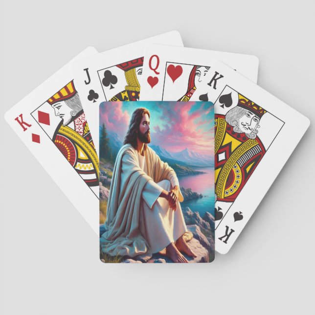Jeu De Cartes Jésus Christ Réfléchissant À Côté De La Mer Douce (dos)