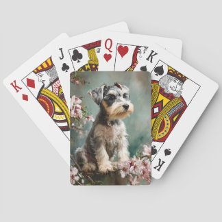 Jeu De Cartes Jeune schnauzer aux fleurs de cerisier printanière