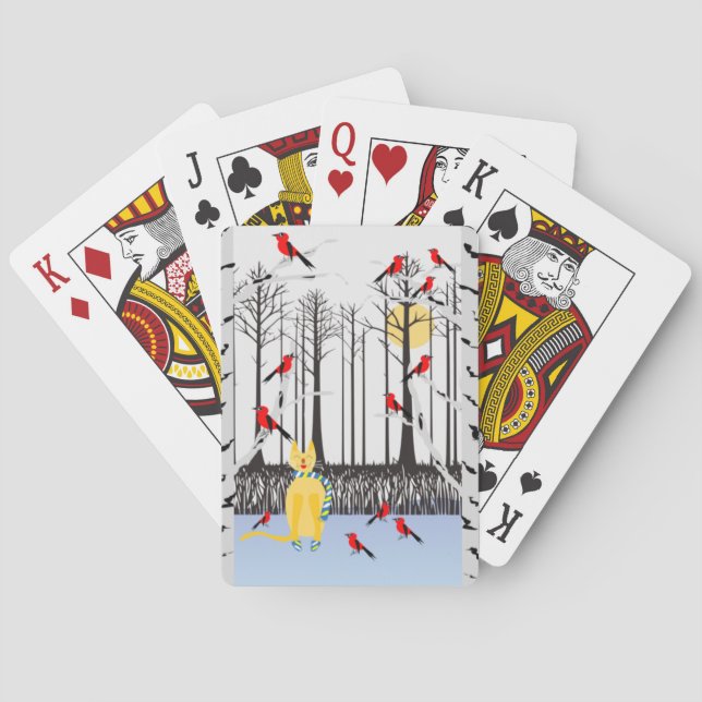 Jeu De Cartes Joie d'hiver - Chat avec foulard Birch Trees Cardi (dos)