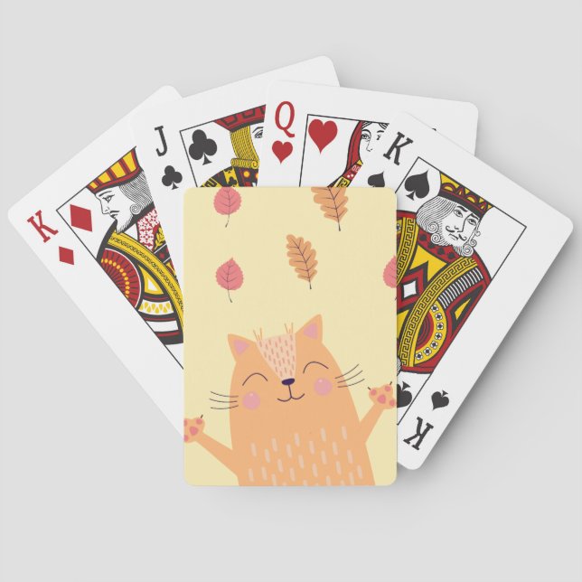 Jeu De Cartes Joli chat orange roux jouant dans les feuilles d'a (dos)