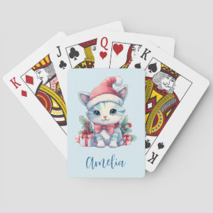 Jeu De Cartes Joli chaton en chapeau de Père Noël pour Noël