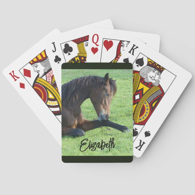 Jeu De Cartes Joli Cheval Brown allongé dans l'herbe (dos)