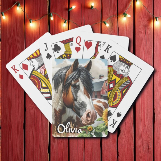 Jeu De Cartes Joli Cheval Pinto Brown et Blanc sur ferme rustiqu (Créateur téléchargé)