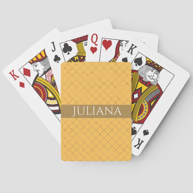 Jeu De Cartes Joli Daffodil Gold Quatrefoil Personnalisé (dos)