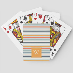 Jeu De Cartes Joli Dusky Orange Bleu Motif rayé Monogramme