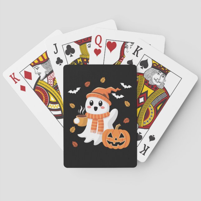 Jeu De Cartes Joli fantôme buvant un café glacé Halloween  (dos)