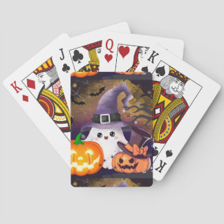 Jeu De Cartes Joli fantôme d'Halloween avec chapeau de sorcière