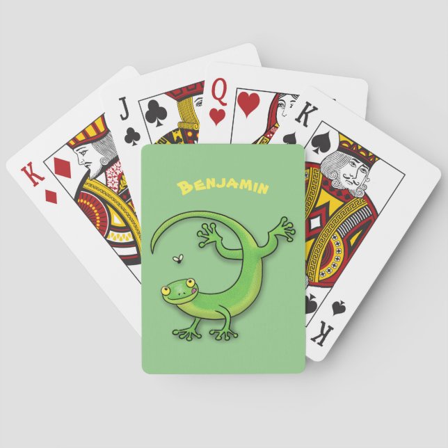 Jeu De Cartes Joli gecko vert salutations avec dessin animé (dos)