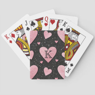 Jeu De Cartes Joli Glam Cœurs Roses sur Monogramme Paillettes No