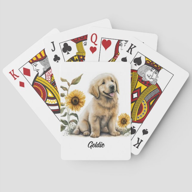 Jeu De Cartes Joli Golden Retriever avec des tournesols (dos)
