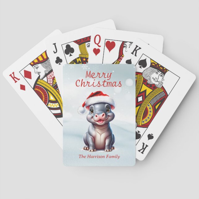 Jeu De Cartes Joli Hippopotame Santa Hat Snowy Noël (dos)