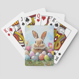 Jeu De Cartes Joli lapin de Pâques avec des oeufs colorés