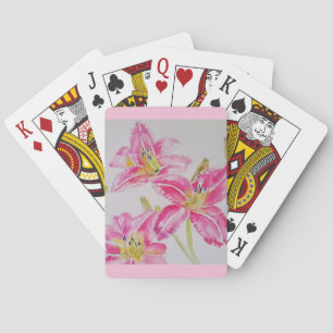 Jeu De Cartes Joli Lit En Aquarelle Rose Peinture Lilium
