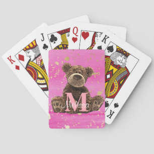 Jeu De Cartes Joli Monogramme Aquarelle Ours en peluche rose pou