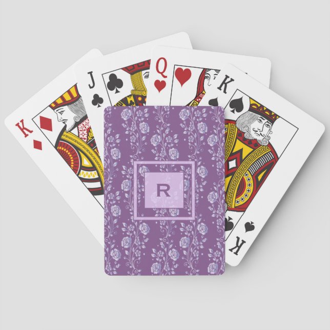 Jeu De Cartes Joli monogramme floral pourpre et Lilac (dos)