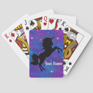 Jeu De Cartes Joli nom personnalisé licorne noir/violet étoiles
