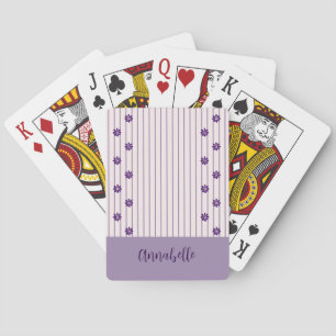 Jeu De Cartes Joli nom Violet Stripes et Fleurs