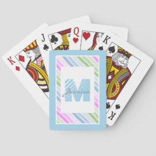Jeu De Cartes Joli Pastel rayé Monogramme moderne