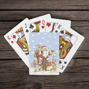 Jeu De Cartes Joli Père Noël Art Populaire Enfants Noël Flocons