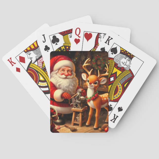 Jeu De Cartes Joli Père Noël et rennes  (dos)