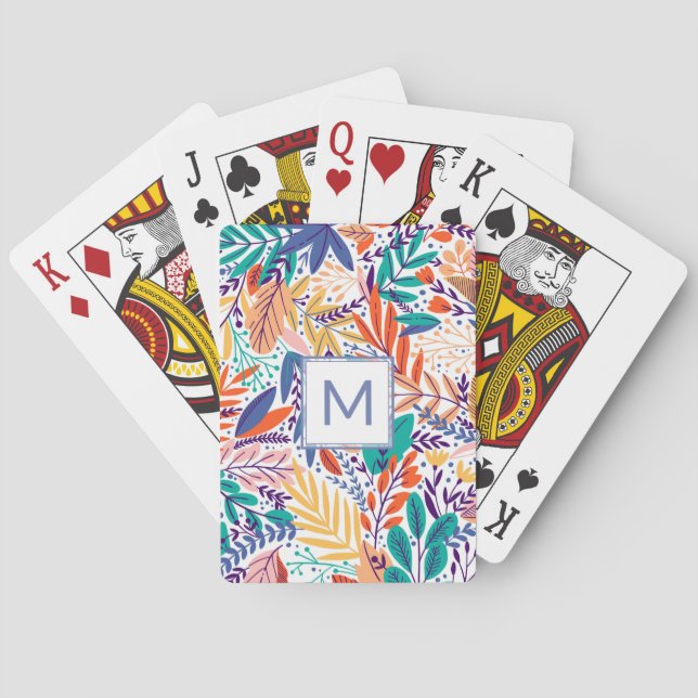Jeu De Cartes Joli Périwinkle violet Monogramme Fleurs de printe (dos)